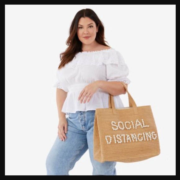 Beyond The Beach Handbags - BNWT BTB BEYOND THE BEACH Social Distancing Straw Tote Retail Price $136.00